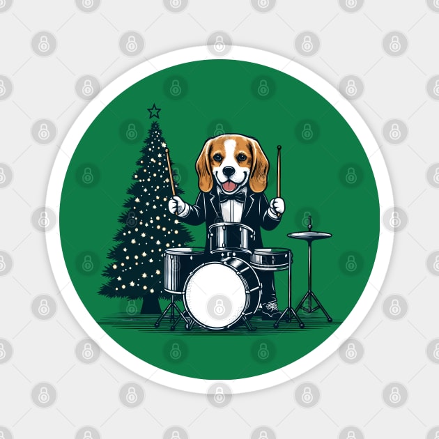 Beagle Playing Drums Christmas Magnet by Graceful Designs